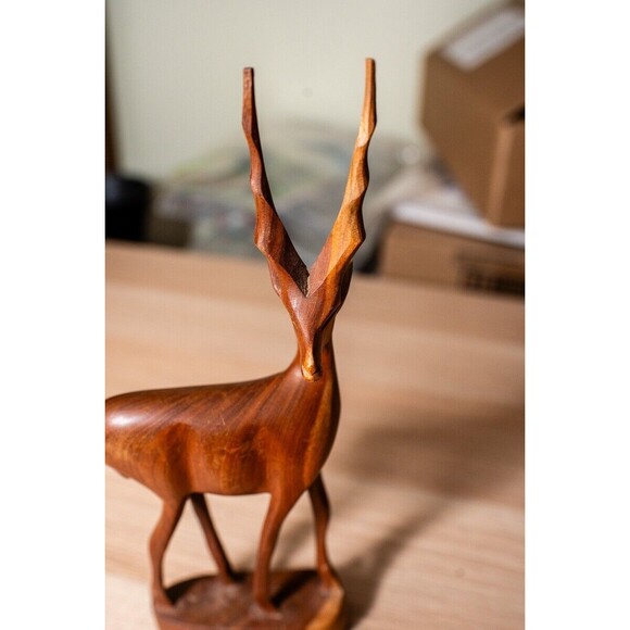 Vintage Mid Century Gazelle Impala Wooden Hand Carved Art Sculpture Teak - Picture 4 of 5